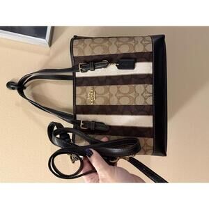 Coach 2023 Mollie Stripe Tote Bag with Leather Trim